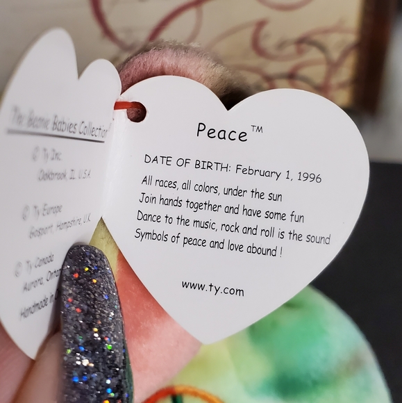 PEACE beanie baby bear RARE mint - Picture 11 of 13